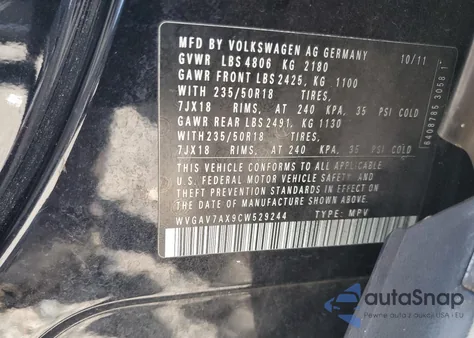 2012 Volkswagen Tiguan S from USA, damaged, VIN WVGAV7AX9CW529244